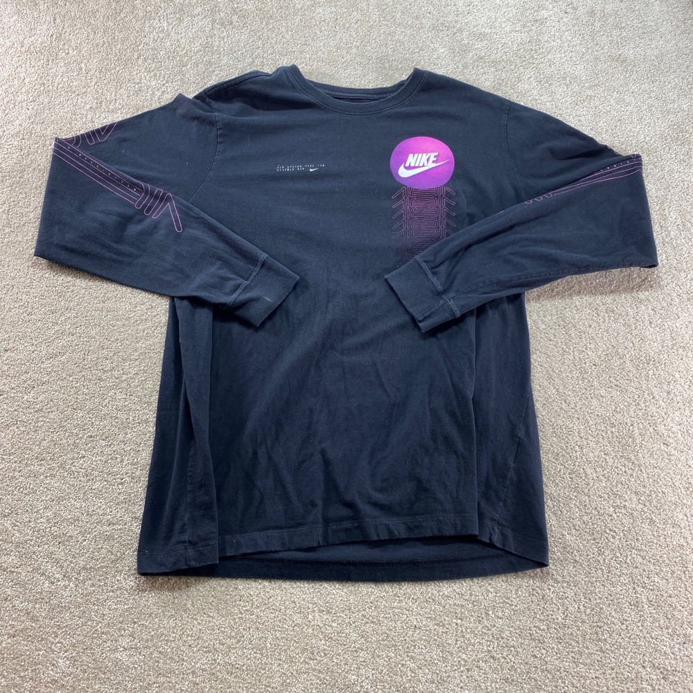 Nike Shirt Mens XL Black Purple Long Sleeve Crew neck Graphic Tee